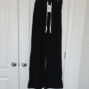 Black Wide-Leg Pants with Drawstring- Ampersand Ave Performance Fleece
